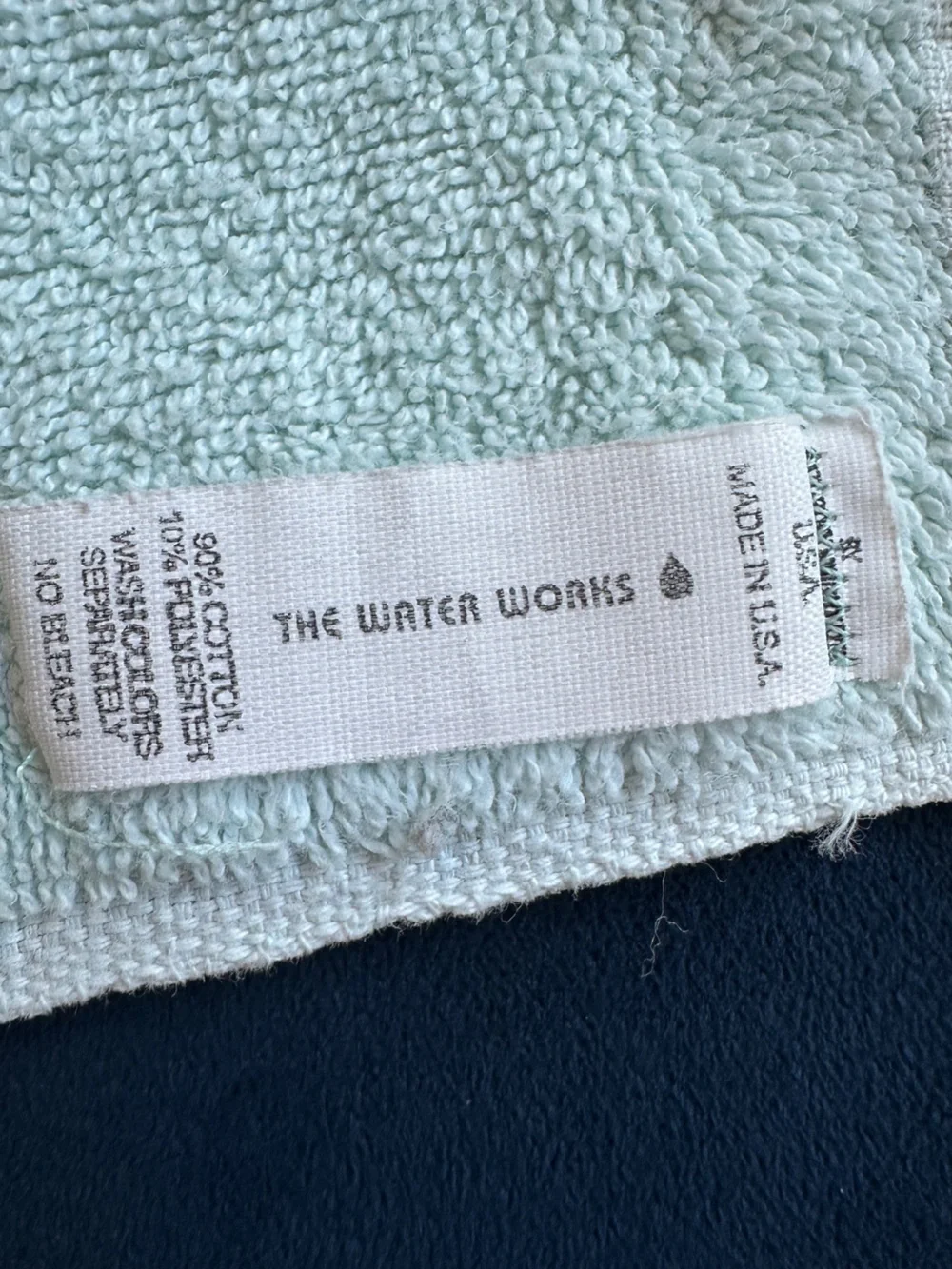 Vintage water works light blue hand towels with satin coral pink flower border